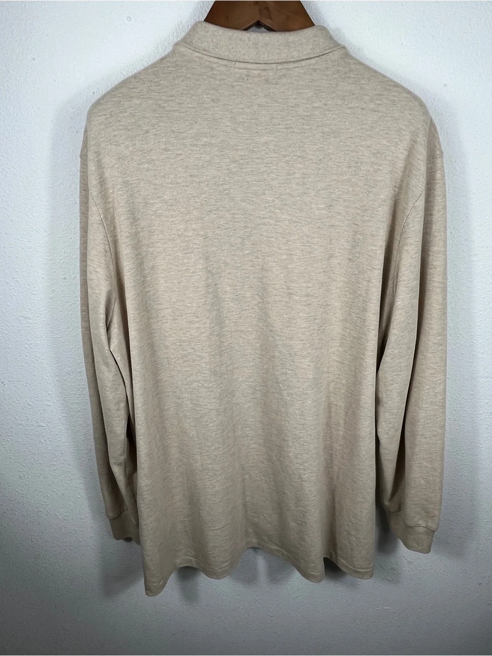 Ralph Lauren Long Sleeve Polo Shirt in Light‎ Beige w/ Brown Pony Preppy Size XL